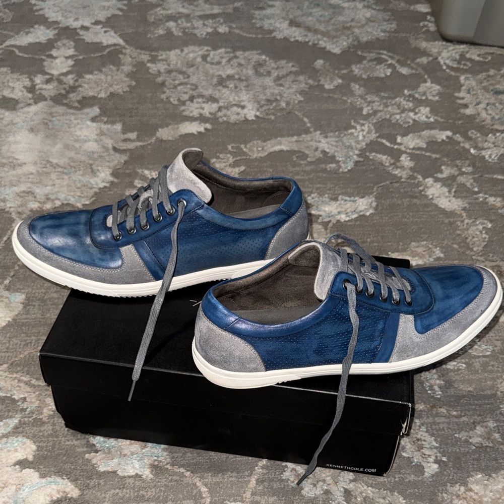 Kenneth Cole Men's Blue Leather & Gray Suede Shoes - Picture 7 of 10